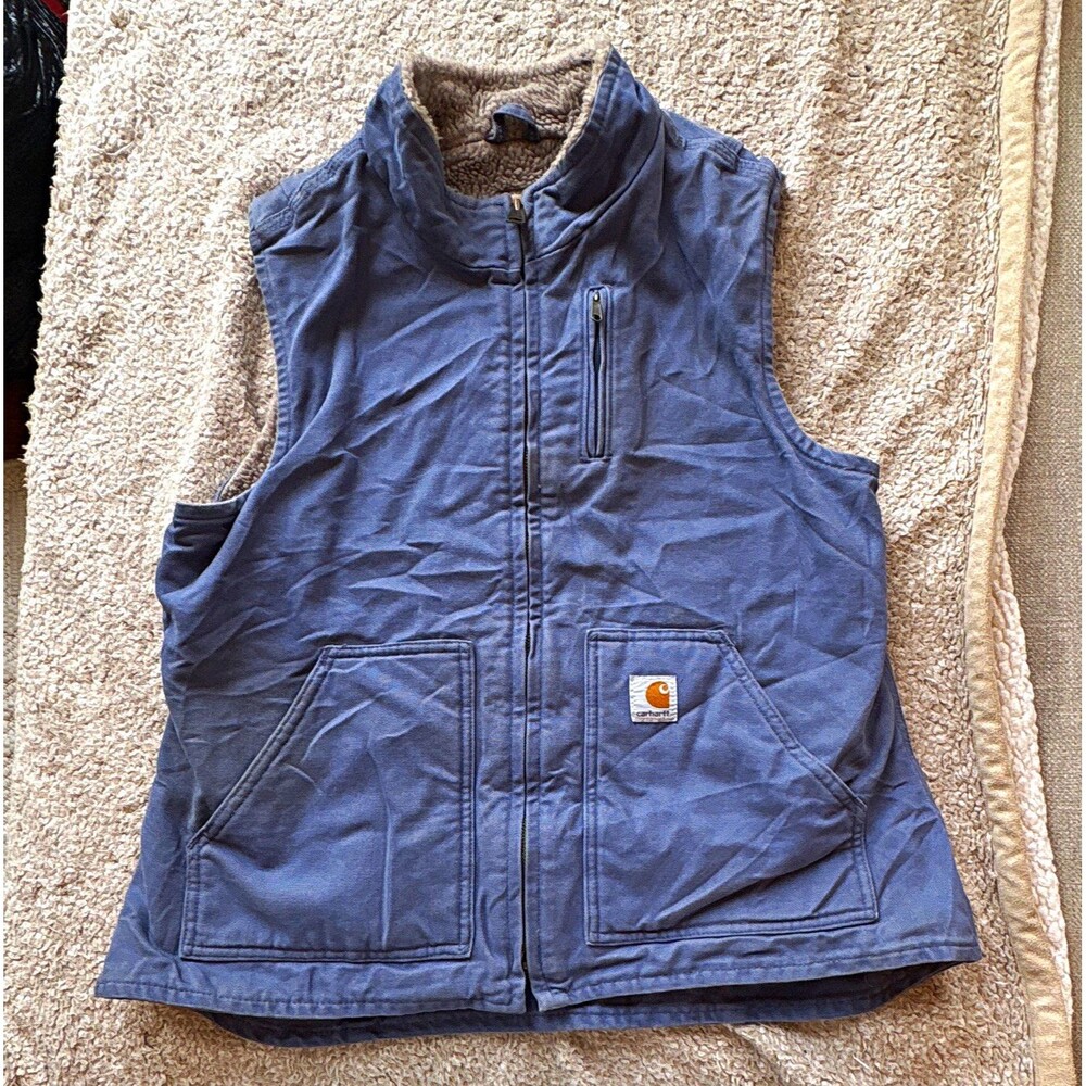 Carhartt Women’s Blue Sherpa Lined Work Vest Full Zip Pockets Size L